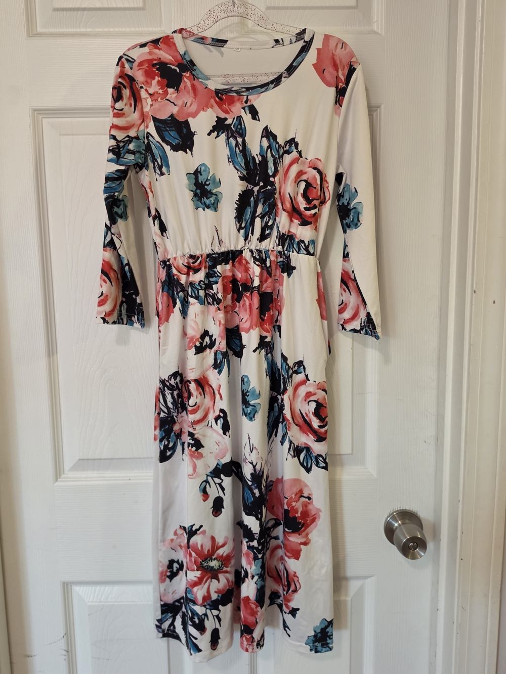 Girls Floral Midi Dress with Coral and Teal Print Size 10